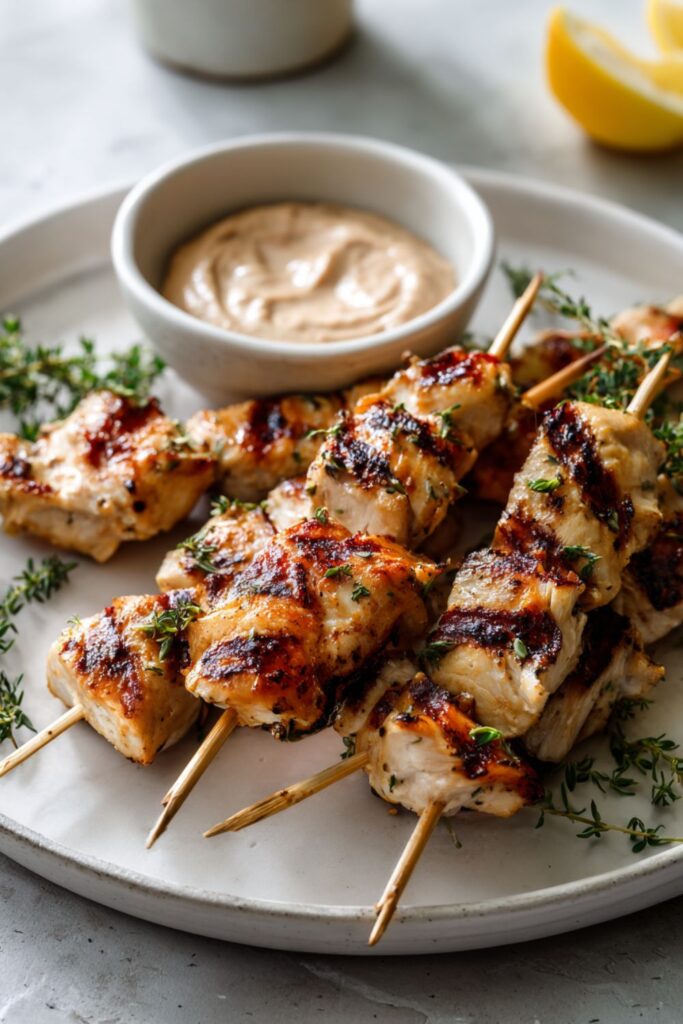 Grilled Lemon Chicken Skewers With Satay Dip
