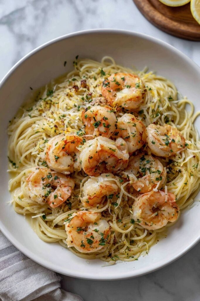 Lemon Pasta with Roasted Shrimp