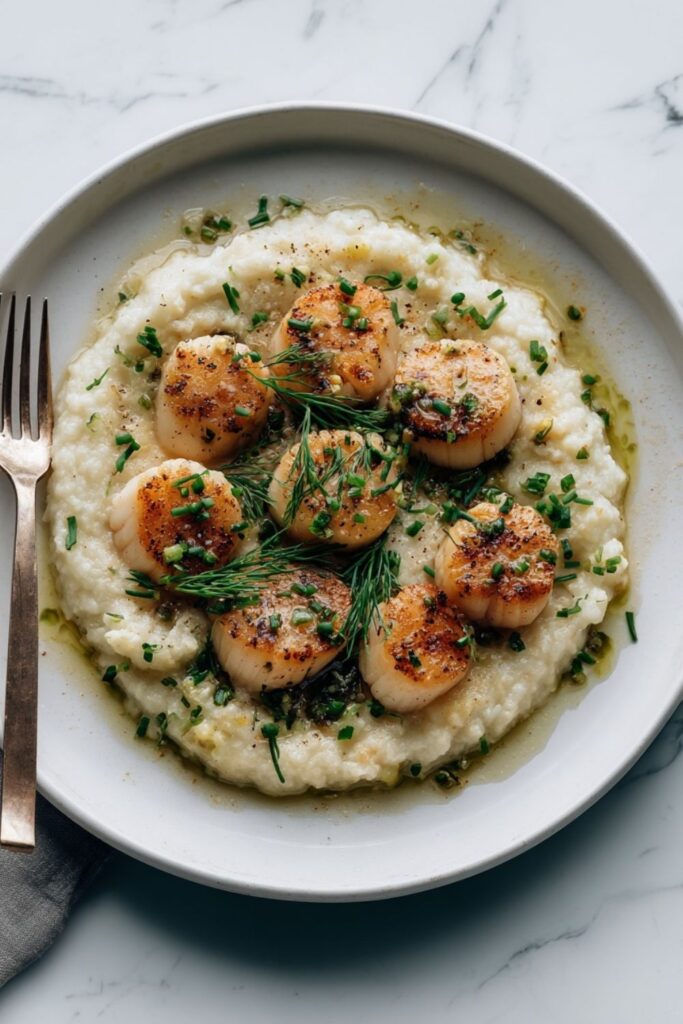 Seared Scallops and Potato Celery Root Purée