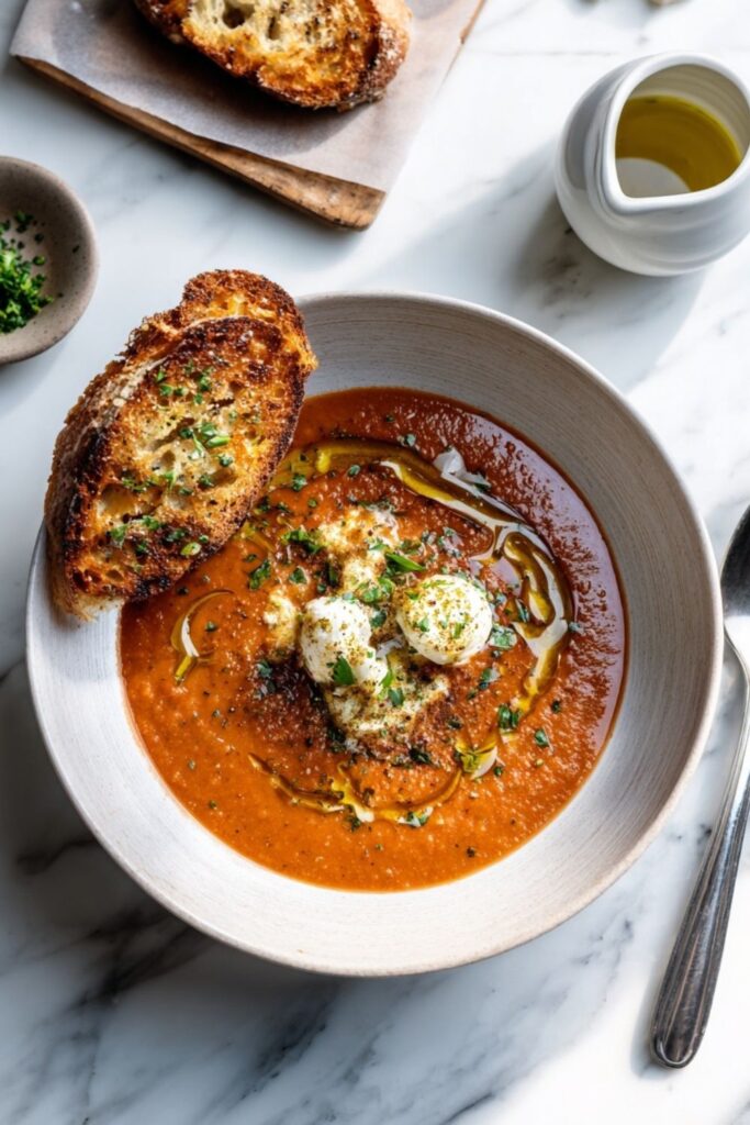 Easy Gazpacho With Goat Cheese Croutons