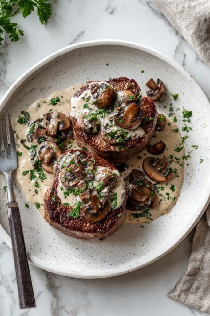 Filet Mignon with Mustard and Mushrooms