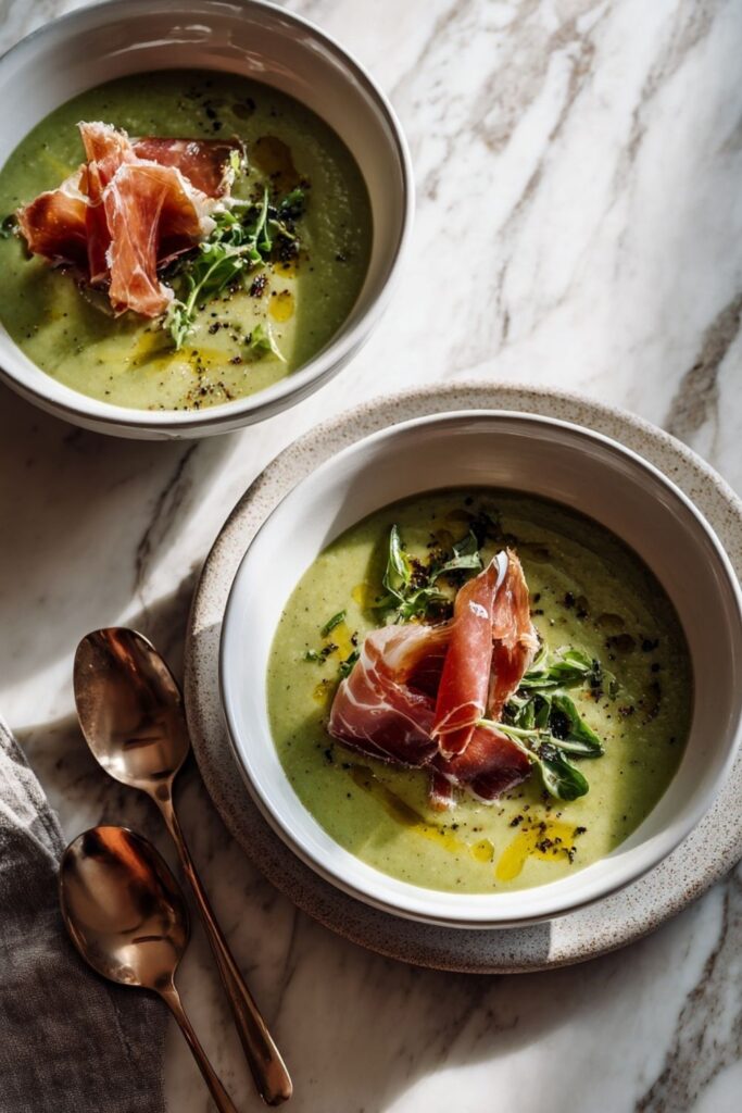 Spanish Pea Soup with Crispy Ham